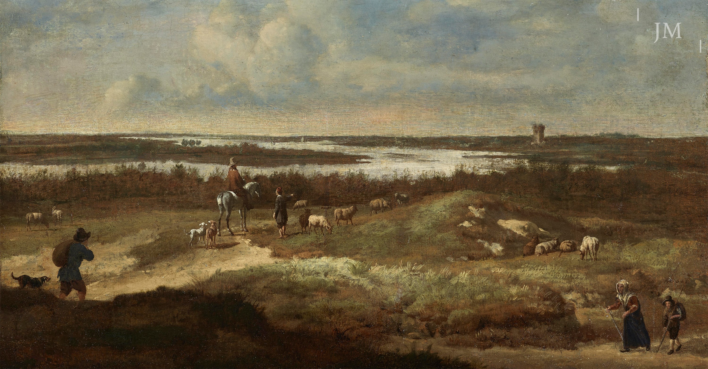 An extensive coastal Landscape, with a shepherd, horseman and other figures